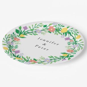 CUTE LEMON AND FLOWERS FLORAL DECOUPAGE PAPER PLATE