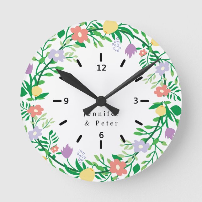 CUTE LEMON AND FLOWERS FLORAL DECOUPAGE ROUND CLOCK (Front)
