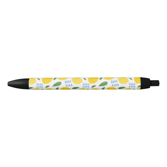 Cute lemon and green leaves pattern black ink pen (Front)
