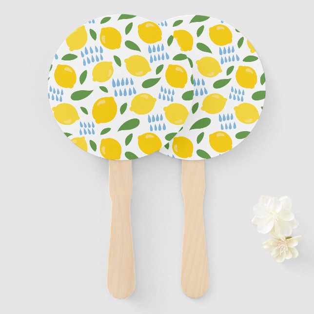 Cute lemon and green leaves pattern hand fan (Front and Back)