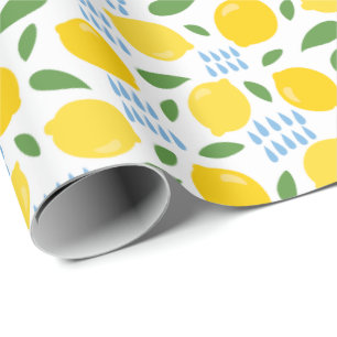Cute lemon and green leaves pattern wrapping paper