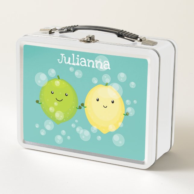 Cute lemon and lime friends illustration metal lunch box (Front)