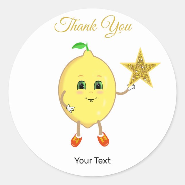 Cute Lemon and Logo Star Thank You Classic Round Sticker (Front)