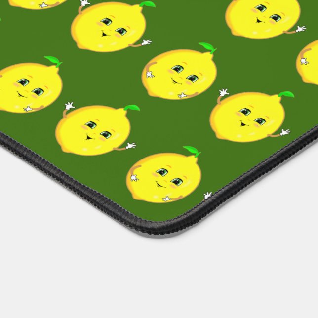 Cute Lemon Animes on Green Desk Mat (Corner)