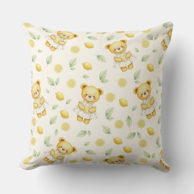 Cute Lemon Bear and Lemonade Seamless Pattern Cushion (Front)