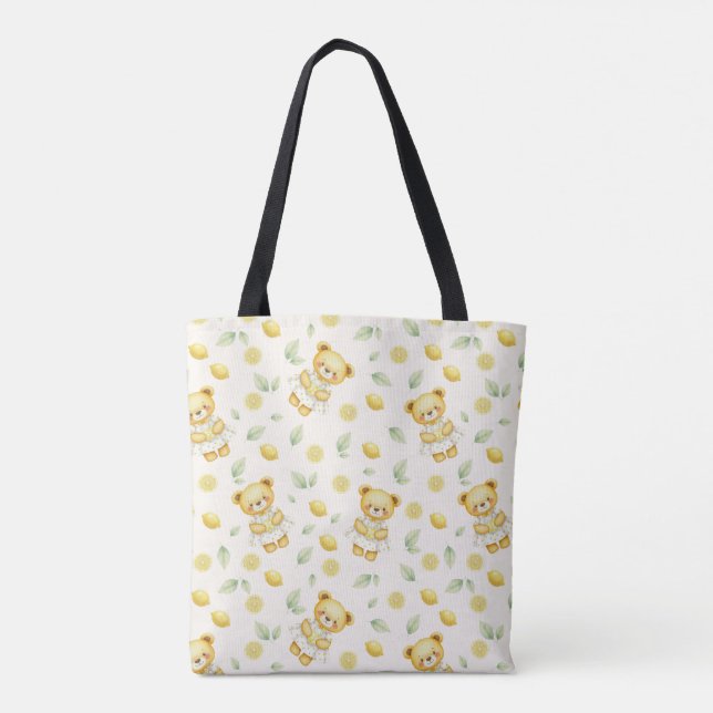 Cute Lemon Bear and Lemonade Seamless Pattern Tote Bag (Back)