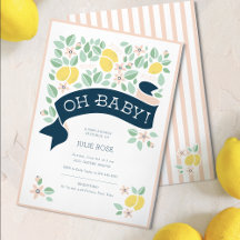 Cute Lemon Botanical Pink Baby Shower 