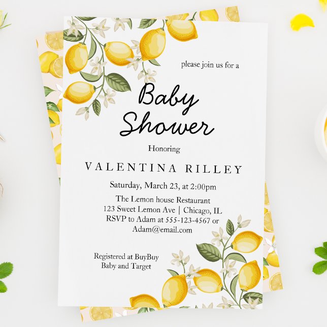 Cute Lemon Citrus Fruit Summer Baby Shower Invitation (Creator Uploaded)