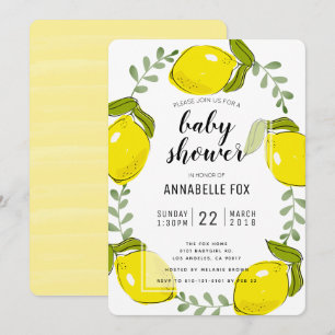 Cute Lemon Citrus White Baby Shower Invitation