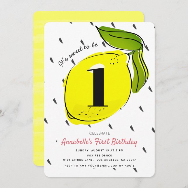 Cute Lemon Citrus White Birthday Party Invitation (Front/Back)