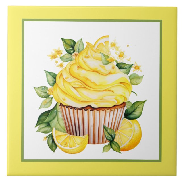 Cute lemon cupcake bakery home business crafting  tile (Front)