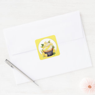 Cute lemon cupcake party square sticker