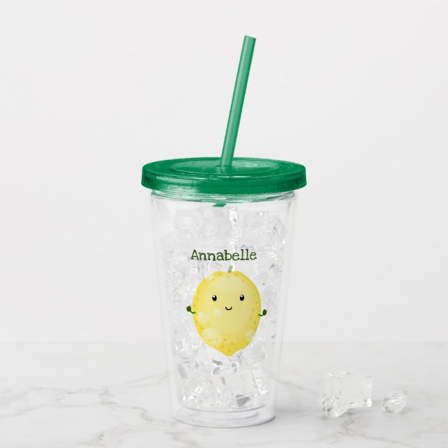 Cute lemon fruit cartoon bubbles illustration acrylic tumbler (Back Ice)