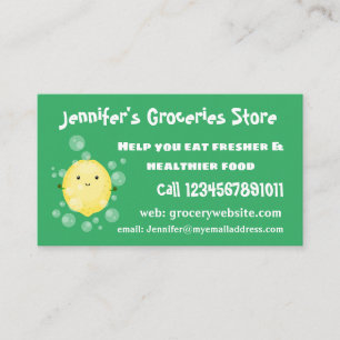 Cute lemon fruit cartoon bubbles illustration business card