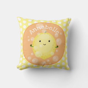 Cute lemon fruit cartoon bubbles illustration cushion