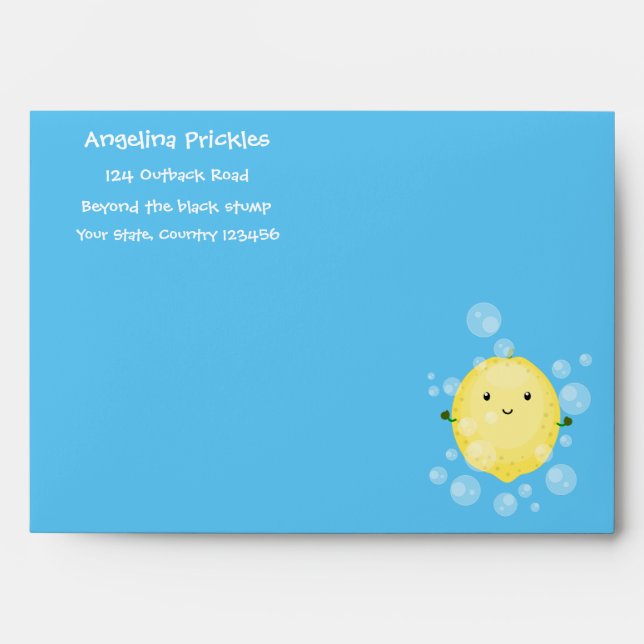 Cute lemon fruit cartoon bubbles illustration envelope (Front)