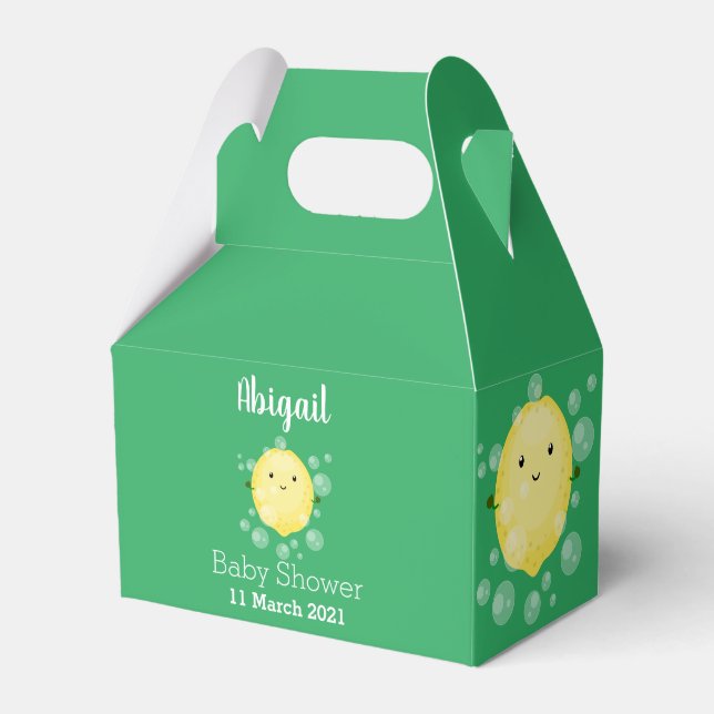Cute lemon fruit cartoon bubbles illustration favour box (Front Side)