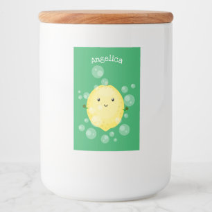 Cute lemon fruit cartoon bubbles illustration food label