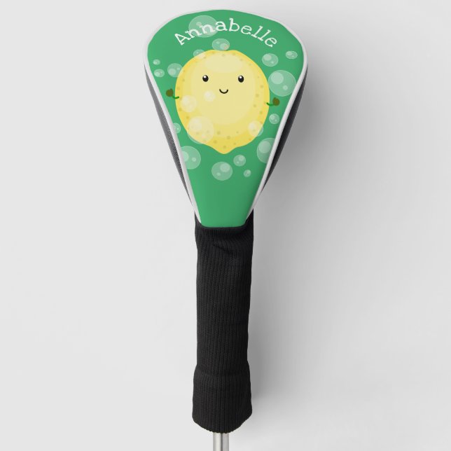 Cute lemon fruit cartoon bubbles illustration golf head cover (Front)