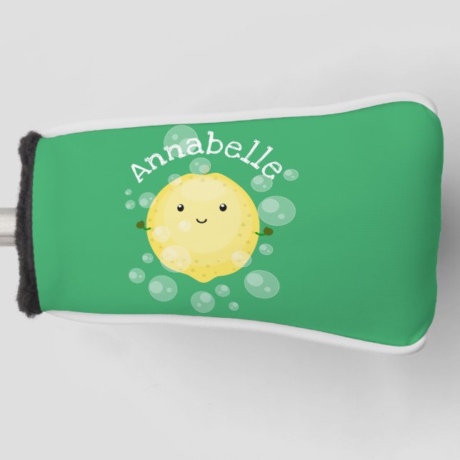 Cute lemon fruit cartoon bubbles illustration golf head cover (Front)