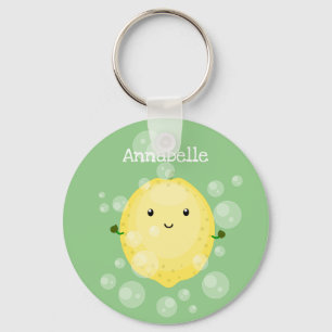 Cute lemon fruit cartoon bubbles illustration key ring