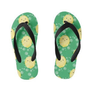 Cute lemon fruit cartoon bubbles illustration kid's flip flops