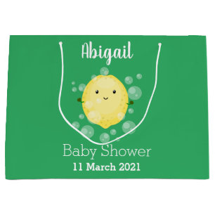Cute lemon fruit cartoon bubbles illustration large gift bag