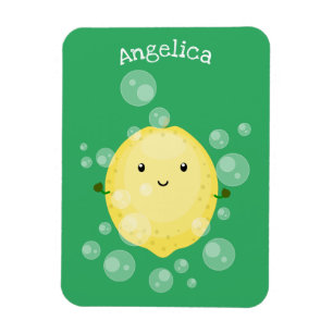 Cute lemon fruit cartoon bubbles illustration magnet
