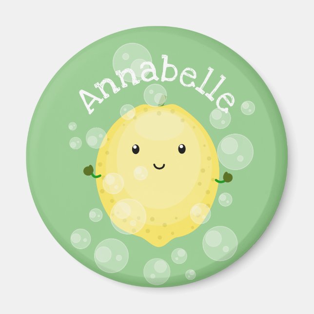 Cute lemon fruit cartoon bubbles illustration magnet (Front)