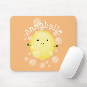 Cute lemon fruit cartoon bubbles illustration mouse mat