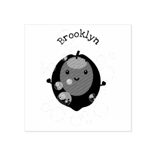 Cute lemon fruit cartoon bubbles illustration rubber stamp (Imprint)