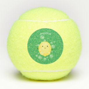 Cute lemon fruit cartoon bubbles illustration tennis balls