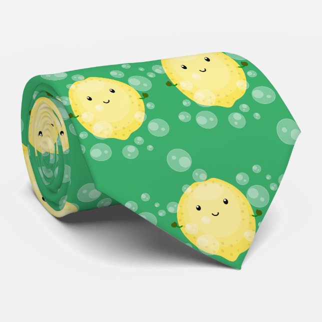 Cute lemon fruit cartoon bubbles illustration tie (Rolled)