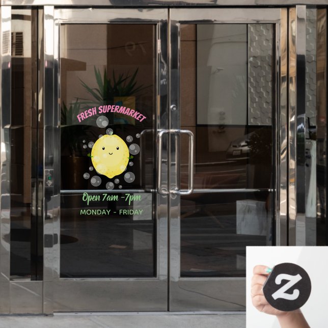 Cute lemon fruit cartoon bubbles illustration window cling (Office Door)