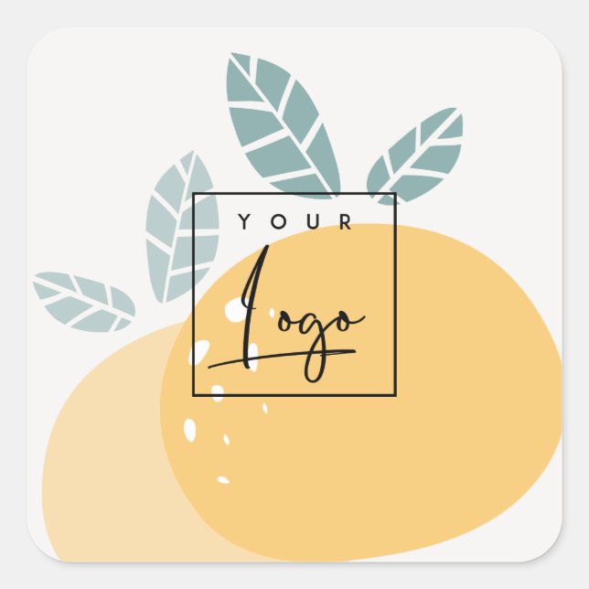 Cute Lemon Green Abstract Bold Fruity Citrus Logo Square Sticker (Front)