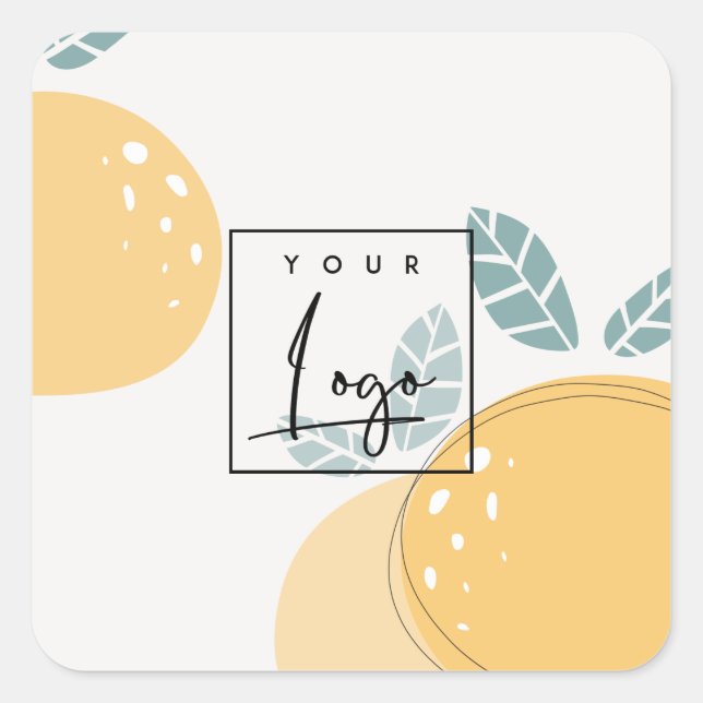 Cute Lemon Green Abstract Bold Fruity Citrus Logo Square Sticker (Front)