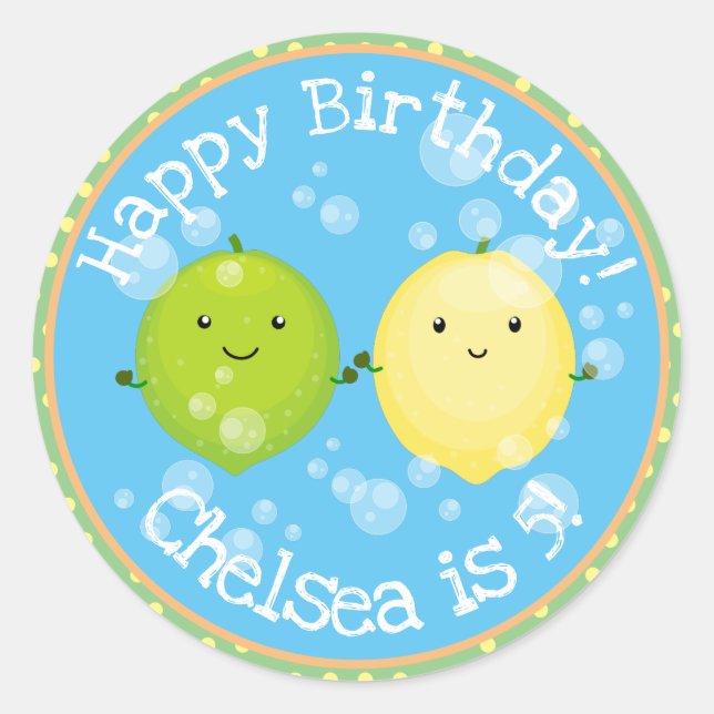 Cute lemon lime friends cartoon illustration classic round sticker (Front)