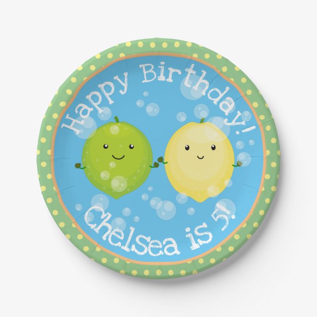 Cute lemon lime friends cartoon illustration paper plate (Front)