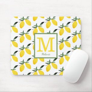 Cute Lemon Monogram Name Mouse Mat
