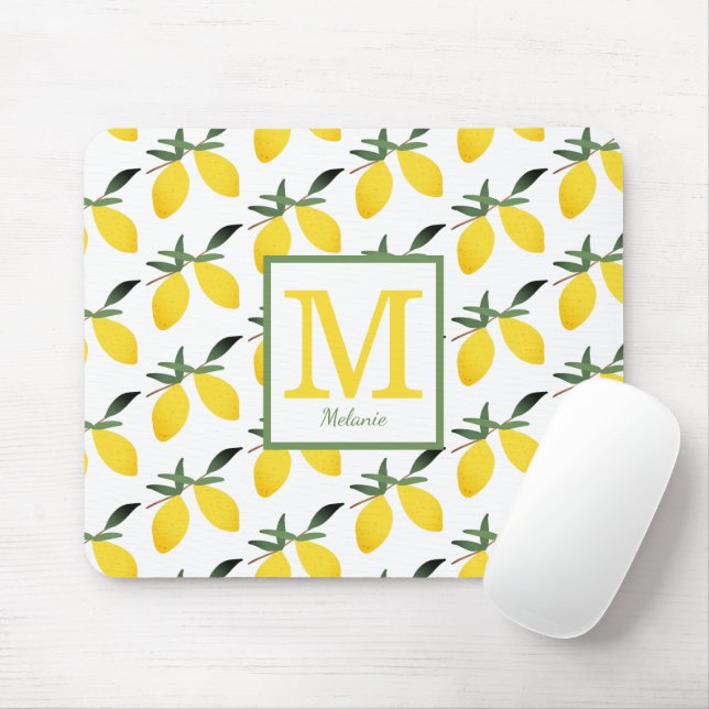Cute Lemon Monogram Name Mouse Mat (With Mouse)