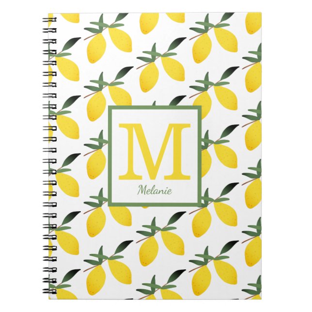 Cute Lemon Monogram Name  Notebook (Front)