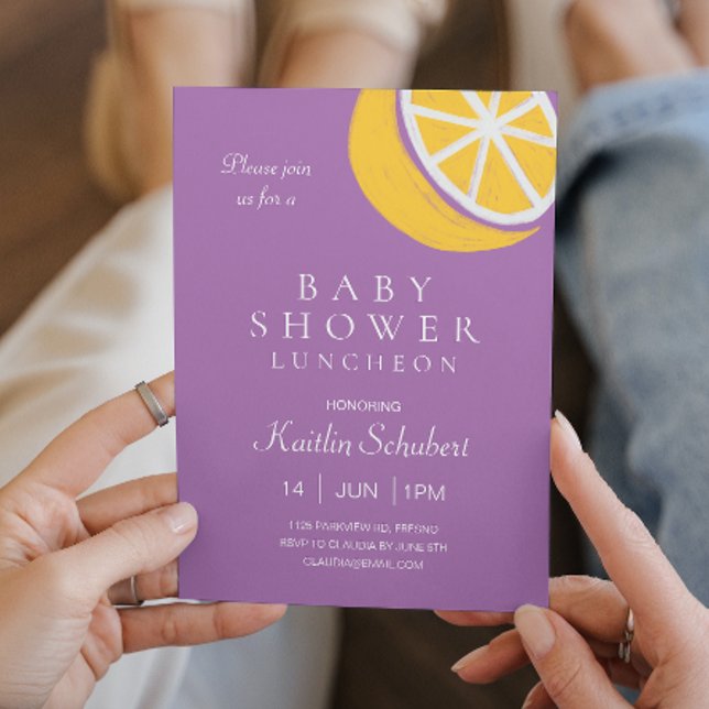 Cute Lemon on Lavender Baby Shower Luncheon Invitation (Creator Uploaded)
