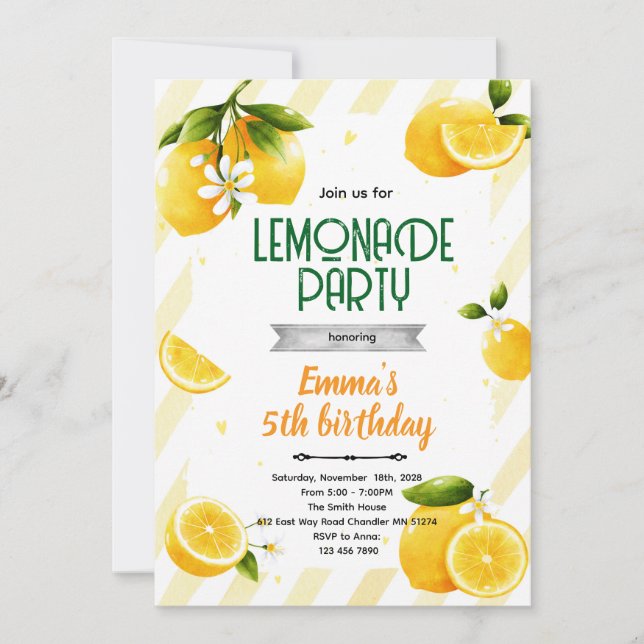 Cute lemon party theme invitation (Front)