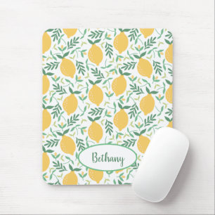 Cute Lemon Pattern with Green Monogram Mouse Mat