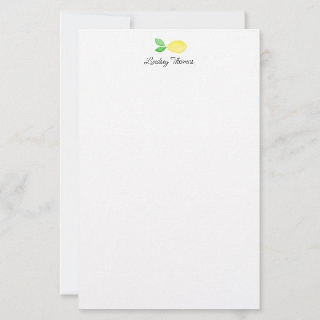 Cute Lemon Personalised Stationery Paper (Front)