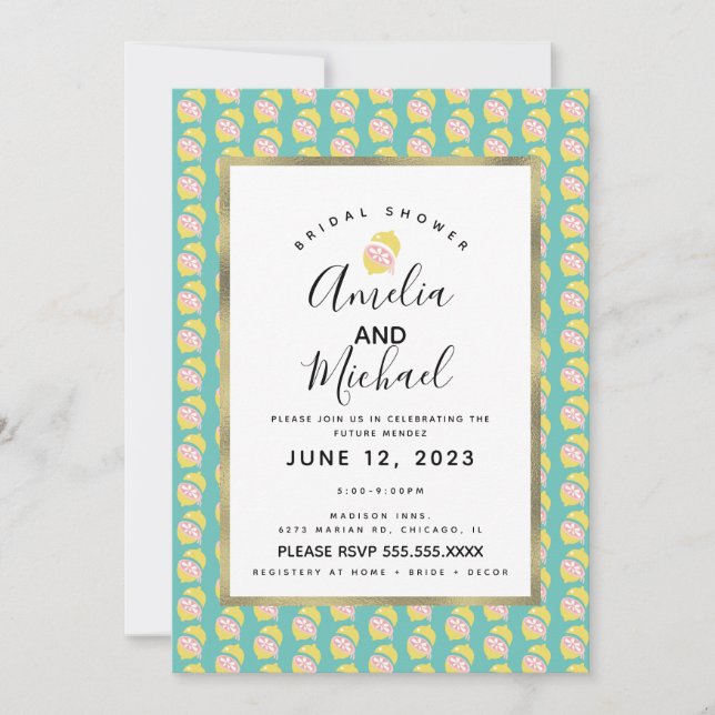 Cute Lemon Pink Dripping Simple Bridal Shower Invitation (Front)