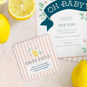 Cute Lemon Pink Stripes Diaper Raffle Enclosure Card