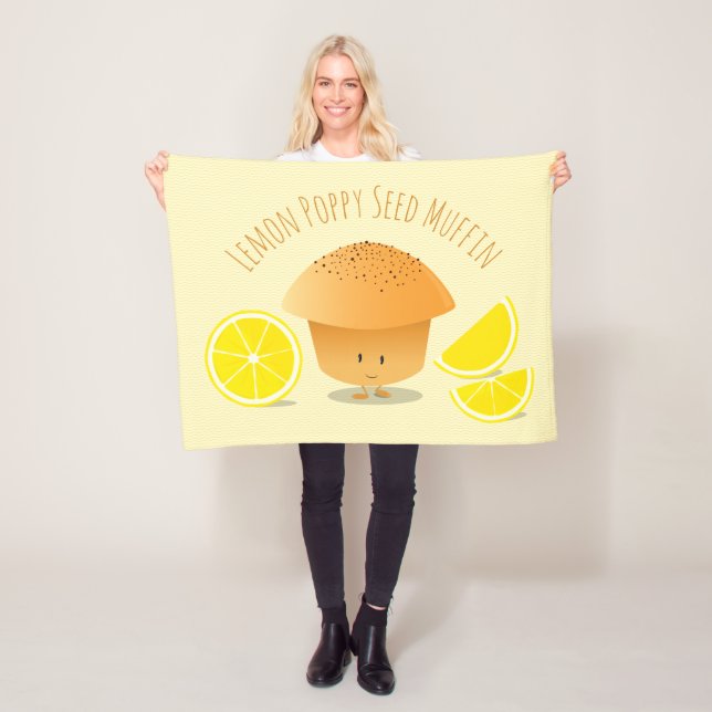 Cute Lemon Poppy Seed Muffin Cartoon Food Fleece Blanket (In Situ)