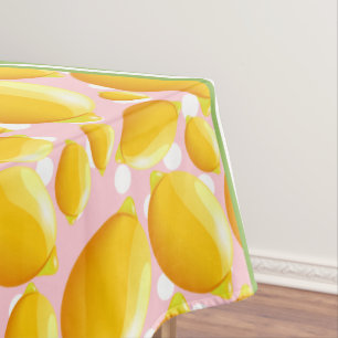 Cute Lemon Slice Polka Dot & Chevron Yellow Tablecloth