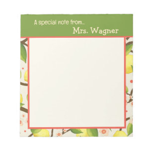 Cute Lemon Teacher Yellow and Green Custom Notepad